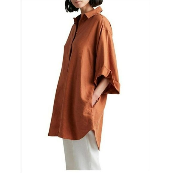 NEW Camilla And Marc Anneli Shirt Dress Women's Size 12 Rust Mini Relaxed Linen - Picture 7 of 11